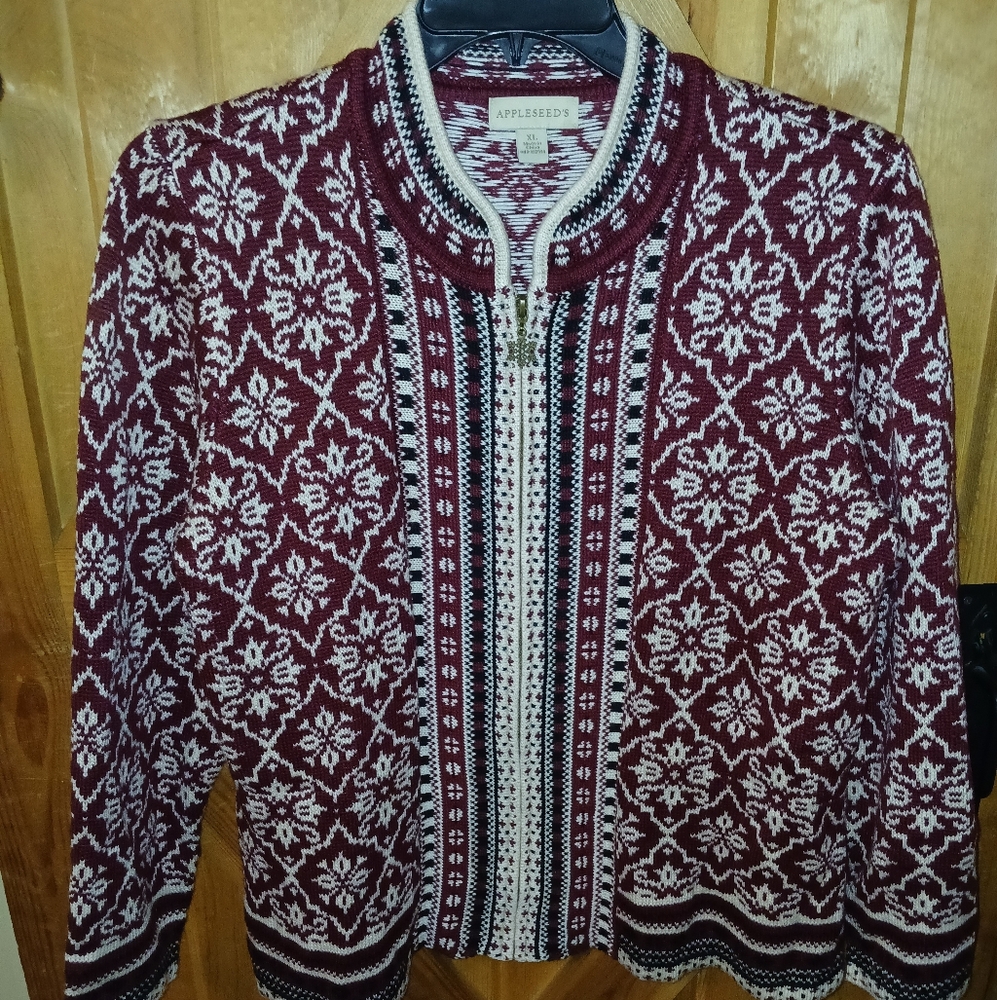 Appleseed's Patterned Full Zip Cardigan..XL